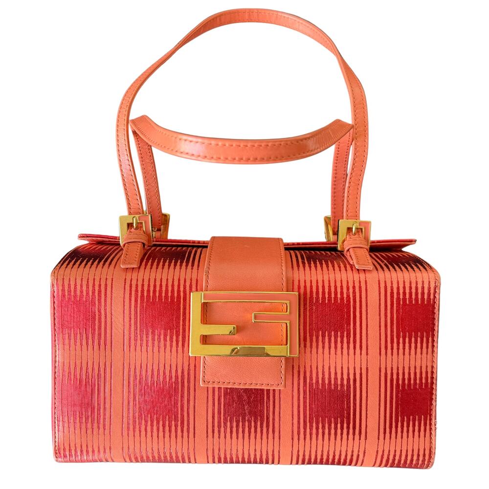 Rare Vintage Fendi Bento Box Bag Orange Gold Metallic